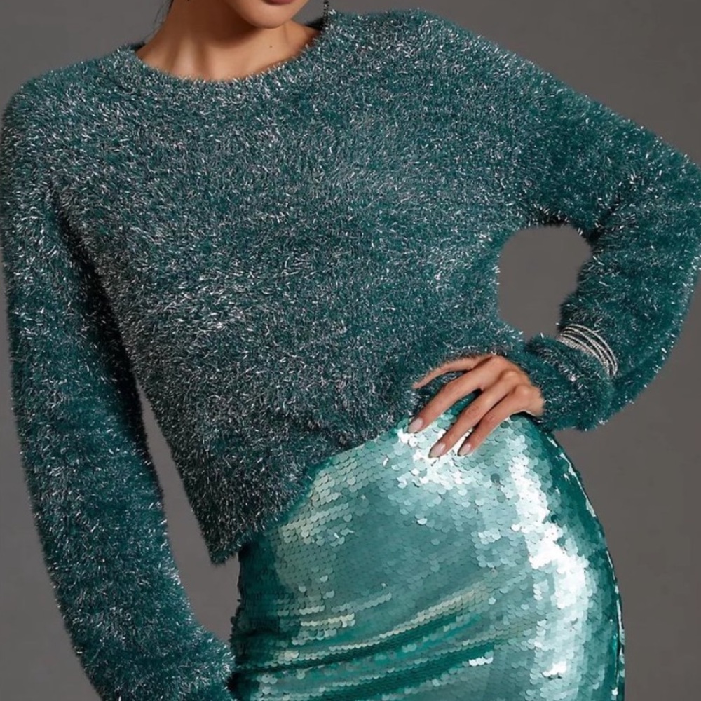 Anthropologie Maeve Tinsel Eyelash sweater